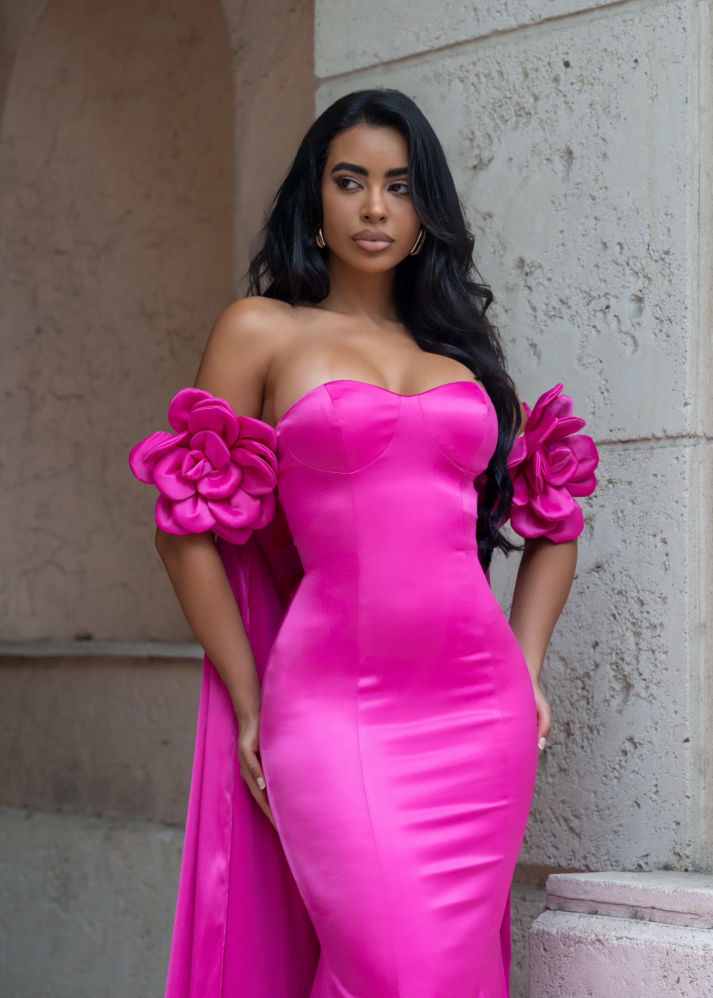 Royal Dream Satin Floral Maxi Dress Pink