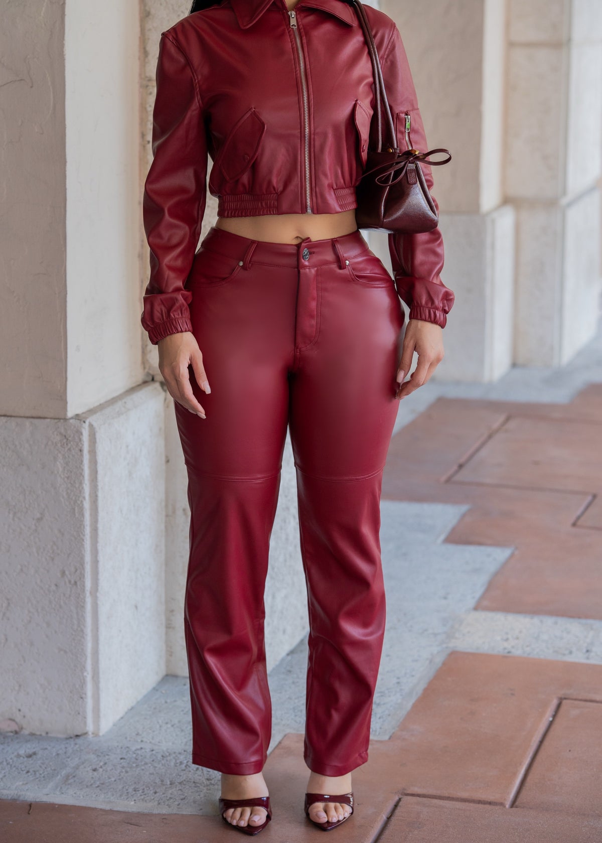 The Power Play Leather Pant Set Red