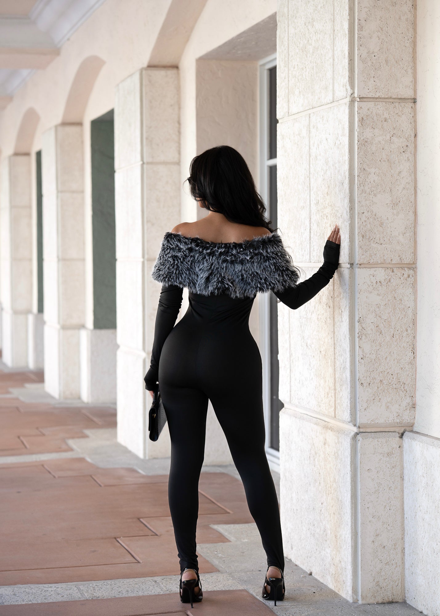 Divine Winter Muse Faux Fur Jumpsuit Black