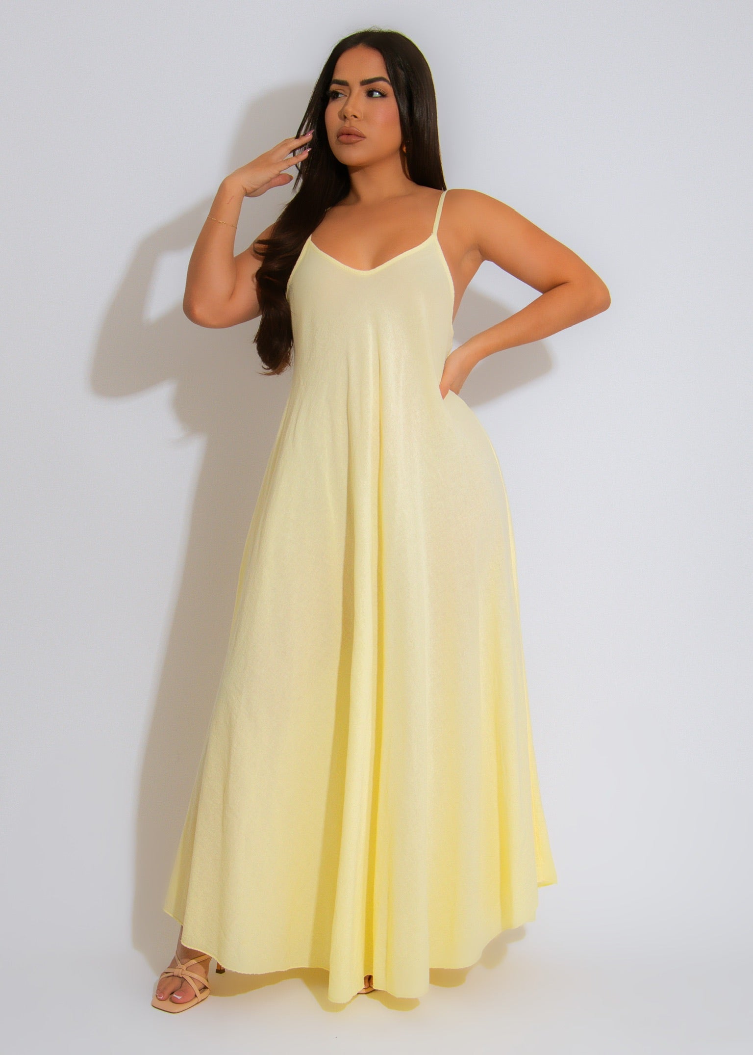 Breezy Aura Linen Maxi Dress Yellow