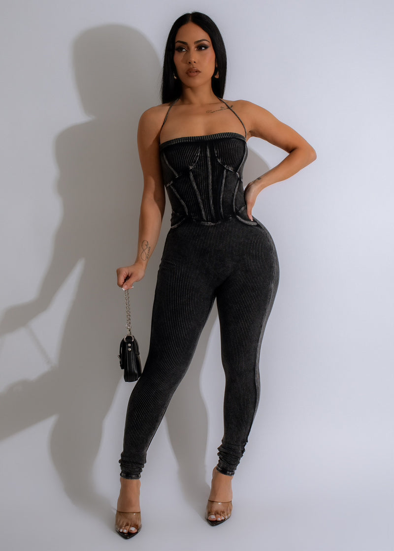 Rebel Season Ribbed Jumpsuit Black - sleek, stylish and comfortable one-piece outfit for women