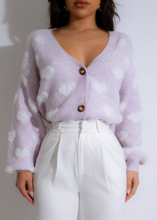  Soft and warm sweater with cute fur detail in rich purple color