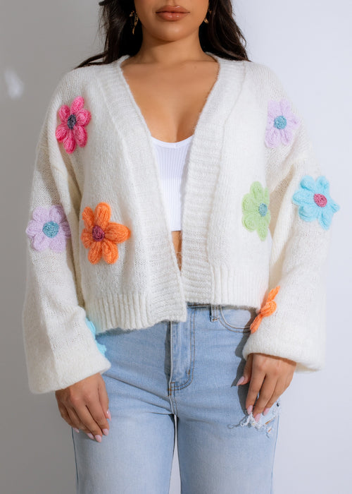 Flower Girl Knitted Sweater White