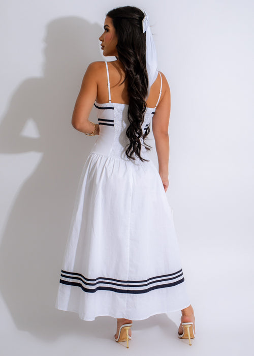  All In Love Midi Dress White - Side view with adjustable spaghetti straps and V-neckline