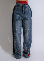  High-quality red denim jogger jeans with a stylish and trendy look