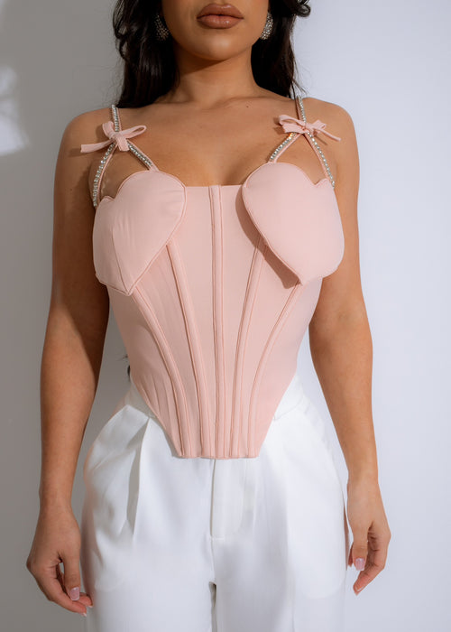 Sweet Lover Rhinestone Bustier Top in Pink, a glamorous and stylish fashion piece for a romantic evening or special occasion