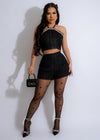  Stylish and classic black tweed short set with rhjsones for a deluxe look