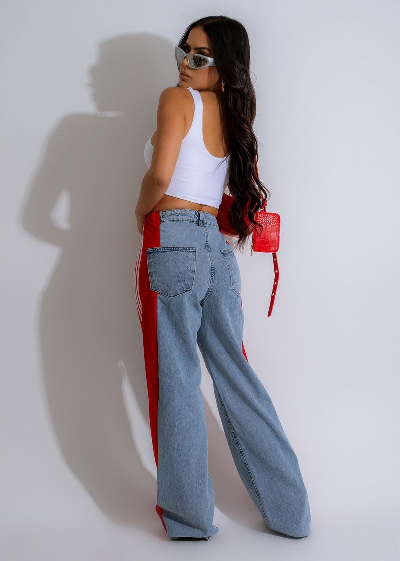 High-quality red Perfect Vibes Jeans, designed for ultimate comfort and style