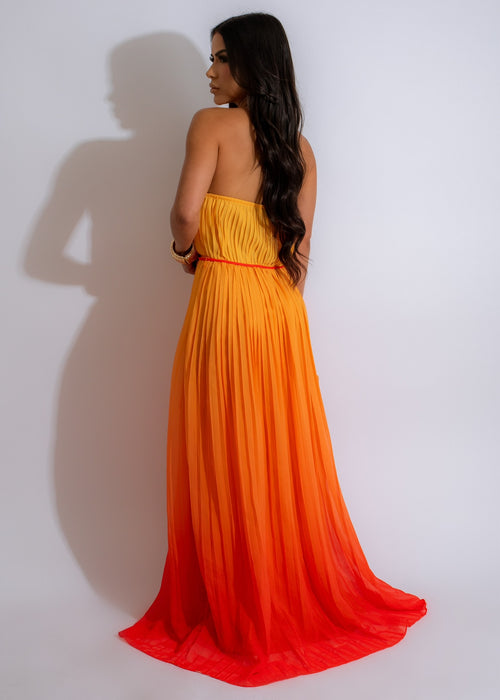 Close-up of the Hot Possession Ombre Maxi Dress Orange, showing the intricate ombre detailing and flattering silhouette