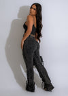  Stylish and versatile black ribbed pant set with a flattering ribbed design and comfortable fit for women's wardrobe