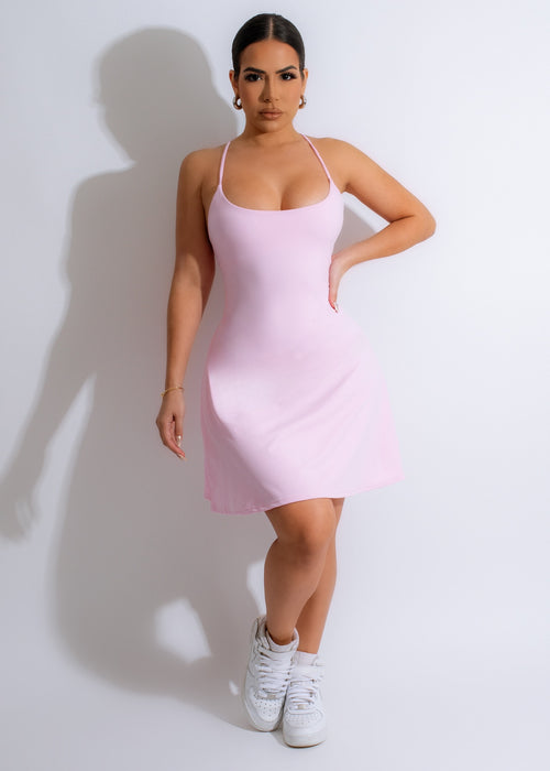 Flattering Pink Mini Dress Set with Off-shoulder Sleeves