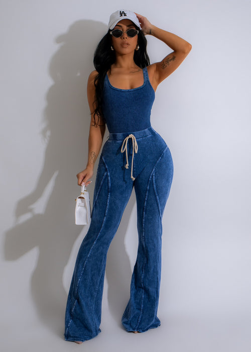 Beautiful blue ribbed pant set with a cozy and comfortable design