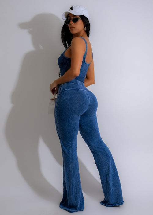 Soft and cozy blue ribbed pant set perfect for lounging and relaxing