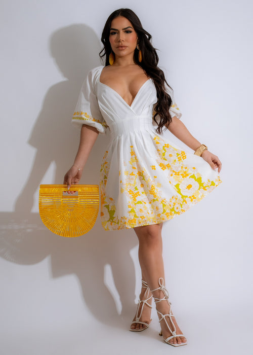 Beautiful Forever Spring Linen Mini Dress in White, perfect for summer events or casual outings, featuring a flattering A-line silhouette and delicate lace details