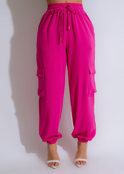 Stylish and comfortable pink cargo jogger pants for women