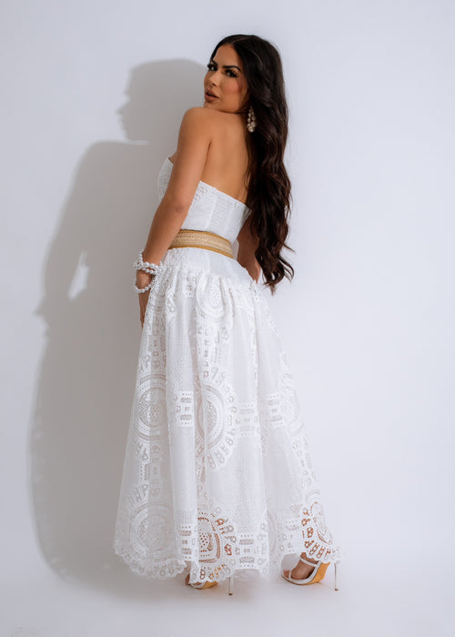 An elegant and romantic My Soul Lace Maxi Dress in stunning white, perfect for any special occasion