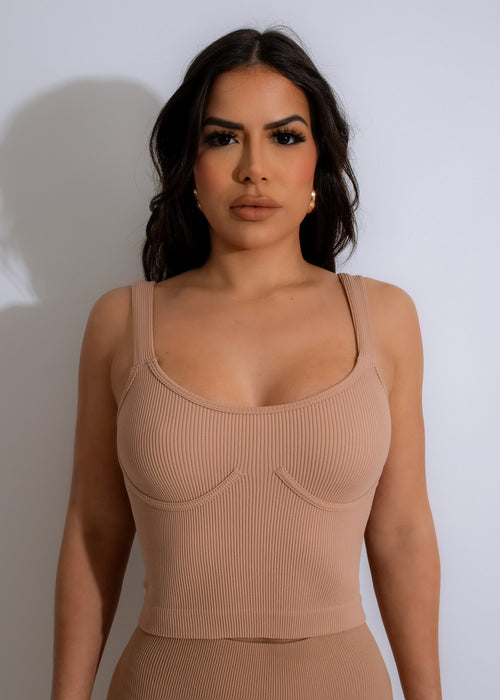 Comfortable and stylish Yoga Flex Ribbed Crop Top in nude color