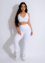Cardio Rush Ribbed Crop Top White - Front view with model wearing the white crop top during workout