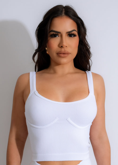 Stylish and comfortable Yoga Flex Ribbed Crop Top in classic white color