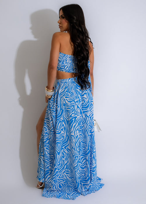 Sweet Escape Skirt Set Blue - A two-piece set featuring a flirty skirt and a cute top in a stunning shade of blue
