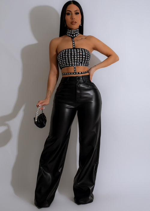 Stunning black couture rhinestones crop top with intricate beading detail
