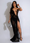 Stunning black mesh maxi dress with intricate detailing and a sexy, elegant design
