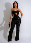 Delicious Date Mesh Jumpsuit Black with intricate lace detailing and elegant design