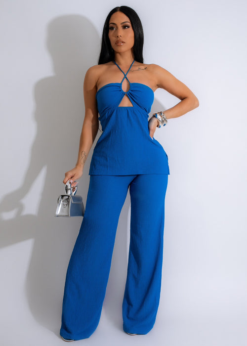 Back Again Pant Set Blue - Comfortable and stylish loungewear for women