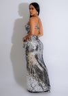  Glamorous and timeless silver sequin maxi dress with captivating sparkle