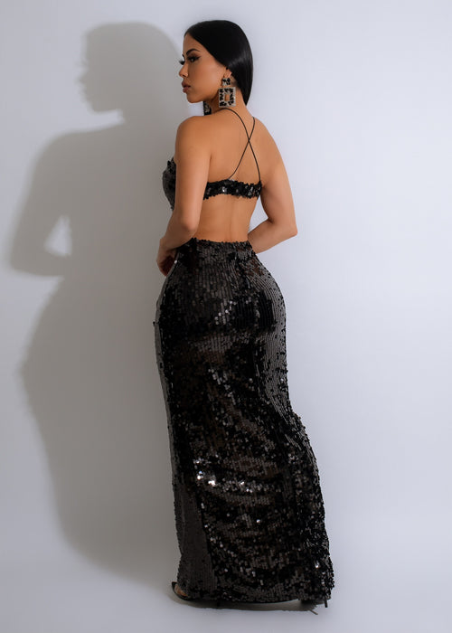 Gorgeous Being Eternal Sequin Maxi Dress in classic black color