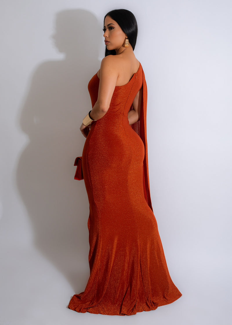  Gorgeous brown maxi dress with sparkling embellishments and open back design