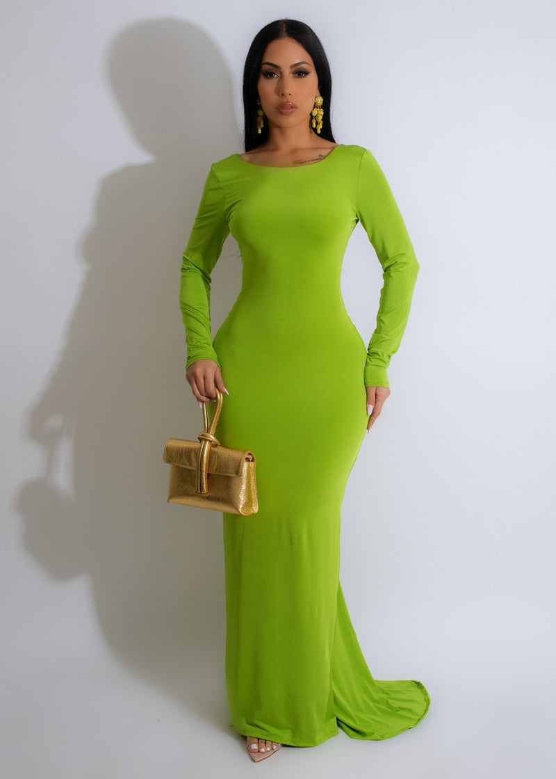 Euphoric Girl Ruched Maxi Dress Green, close-up of fabric, soft and lightweight material with beautiful drape