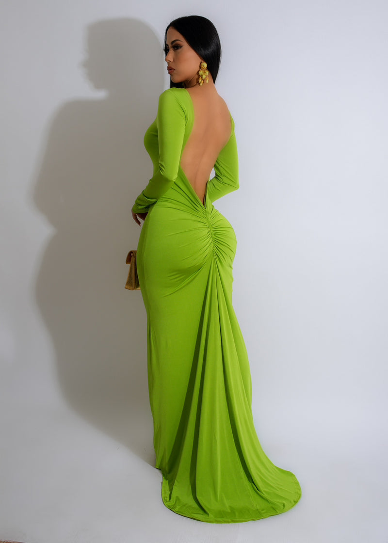 Euphoric Girl Ruched Maxi Dress Green, front view, flowing and elegant, perfect for summer events