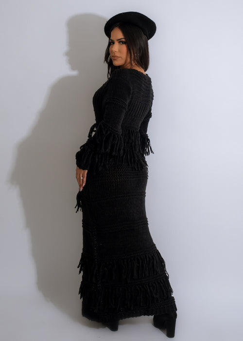 Black knitted sweater midi dress with a cozy and stylish design