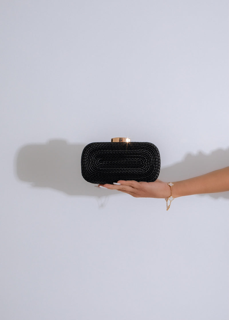 Crescent clutch black made of genuine leather with gold hardware