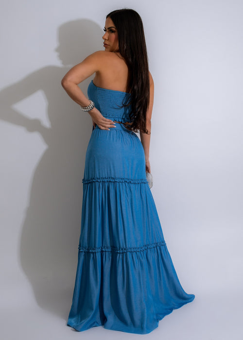  Elegant and stylish blue skirt set with a tailored fit and flowing silhouette