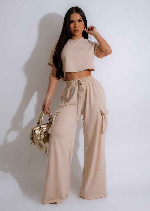 Just Relax Cargo Pant Set Nude in soft, neutral tone with pockets and elastic waistband