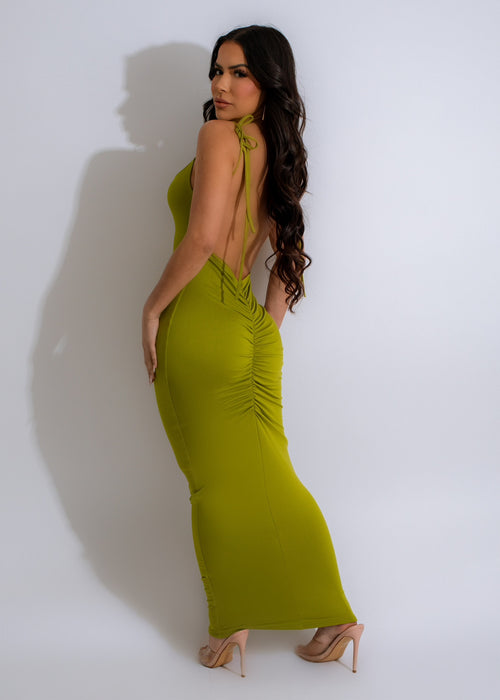 Twinkle Cocktail Ruched Maxi Dress Green with elegant ruched detailing
