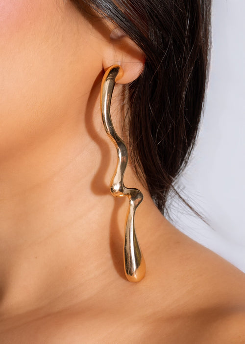 Crazy Love Earrings Gold: Elegant and stylish gold dangle earrings with intricate design