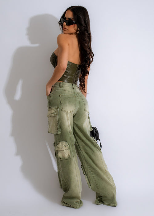 Sunset Rhapsody Cargo Pants Green, a comfortable and stylish choice for outdoor adventures