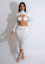 Icon 90's Satin Rhinestones Skirt Set White