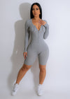 A comfortable and stylish ribbed grey romper perfect for casual wear