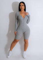 A comfortable and stylish ribbed grey romper perfect for casual wear