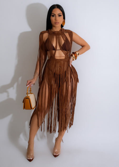 Vibes Crochet Cover Up Brown - stylish beachwear for a boho-chic look