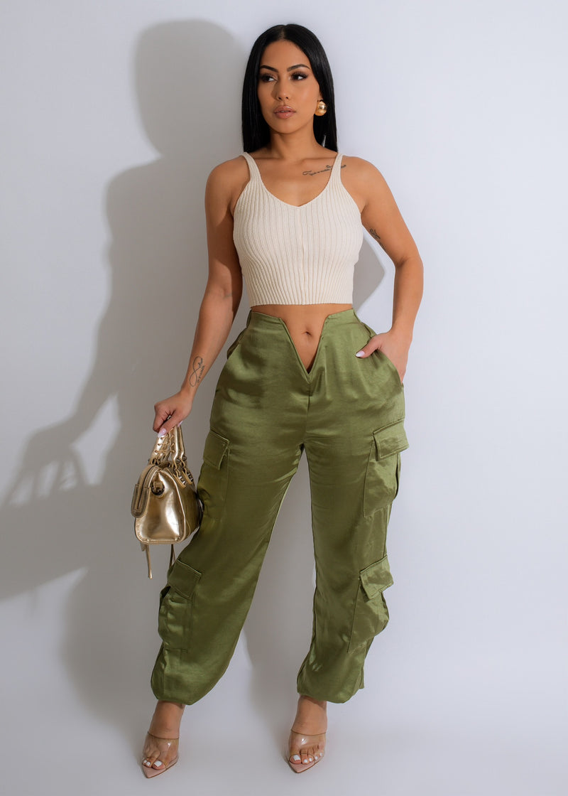 Always Slaying Sating Cargo Jogger Green for trendy and comfortable style