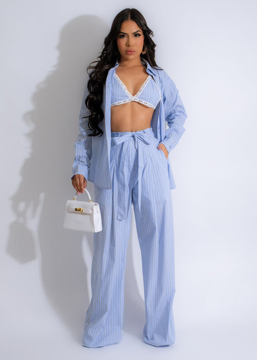 In Power Lace Pant Set Blue with beautiful lace detailing and comfortable fit