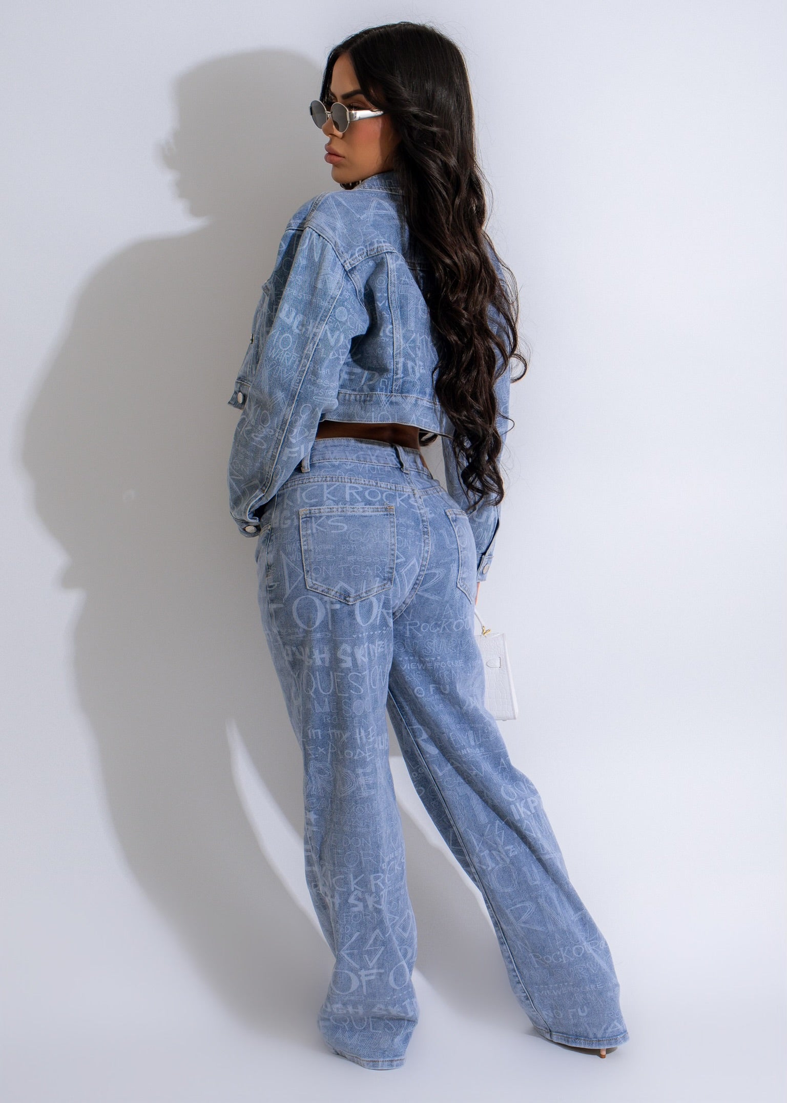 Cute and stylish light denim pant set with heart embellishments