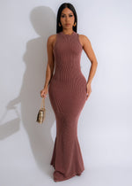 Perfect Day Ribbed Maxi Dress Brown on model standing outdoors in the sun
