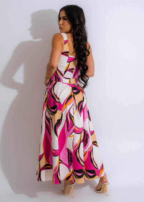  Stylish and comfortable matching top and skirt set in a vibrant pink color