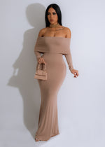 I Need Your Love Maxi Dress Nude - Flowy, elegant, off-shoulder dress in a soft nude color